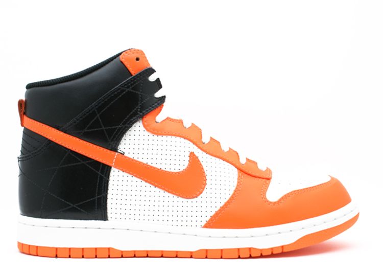 orange black and white dunks