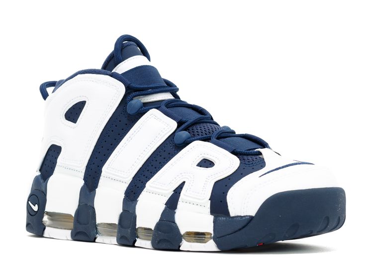 navy blue and white uptempos