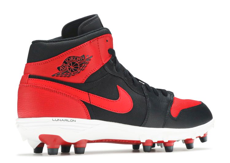 Jordan 1 TD Mid Men's Football Cleat Shoes, Black/Varsity Red - Size: 10