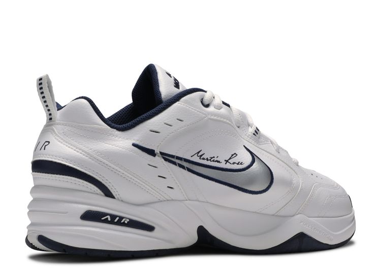 Martine Rose X Air Monarch Iv White Navy Nike At3147 100 White Metallic Silver Midnight Navy Flight Club