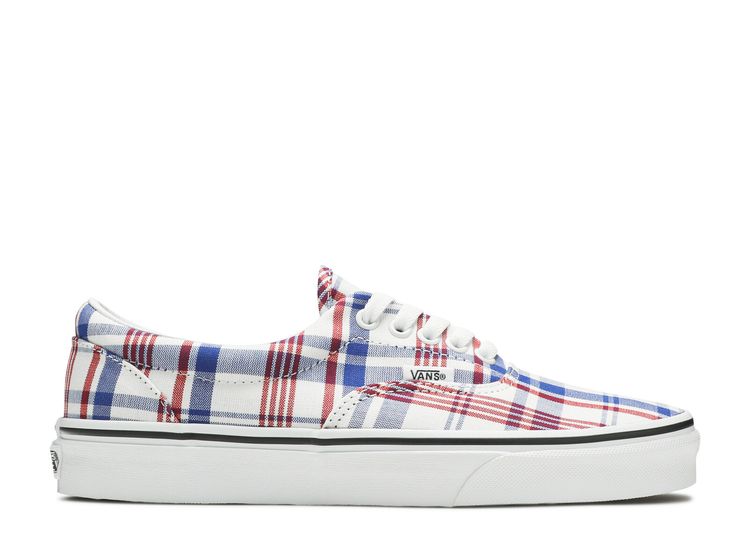 red white and blue plaid vans