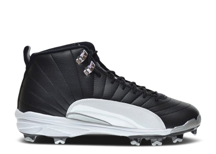 Mens Air Jordan 12 Retro MCS Baseball Cleats Black White Metallic Silv