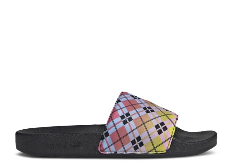 Adilette Slides 'Plaid' - Adidas - GW6091 - core black/true pink/acid ...