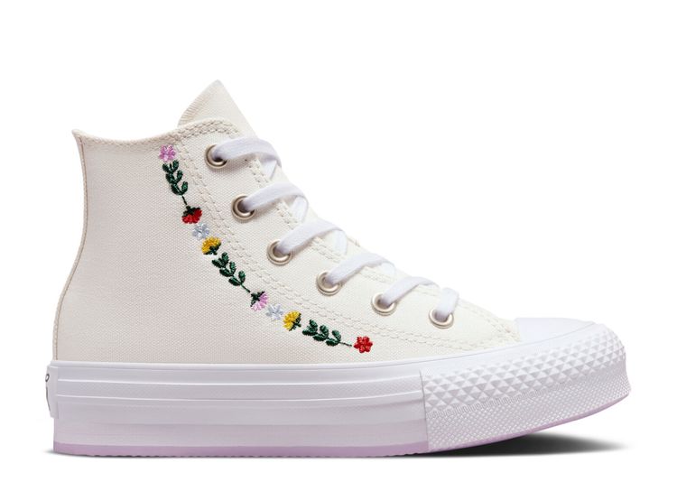 Chuck Taylor All Star EVA Lift Platform High PS 'Floral Embroidery' - - A02229C white/white | Flight Club