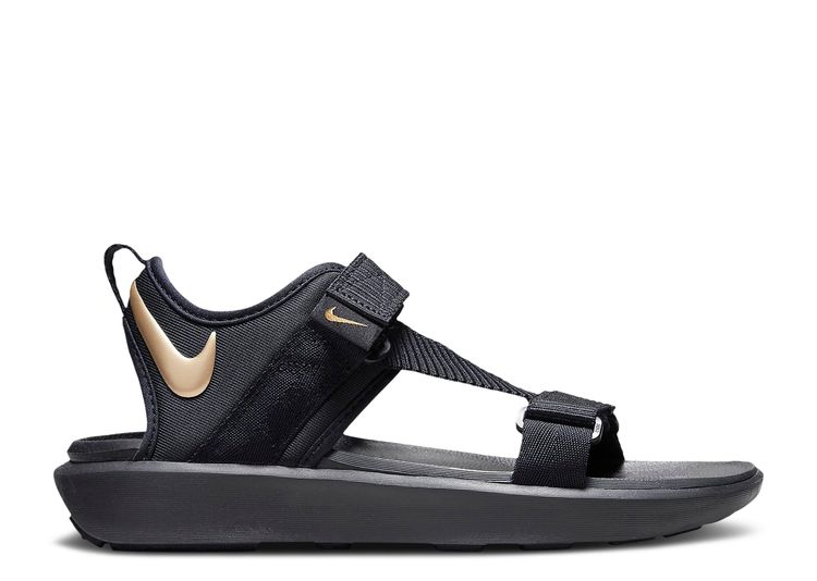 gold and black nike sandals