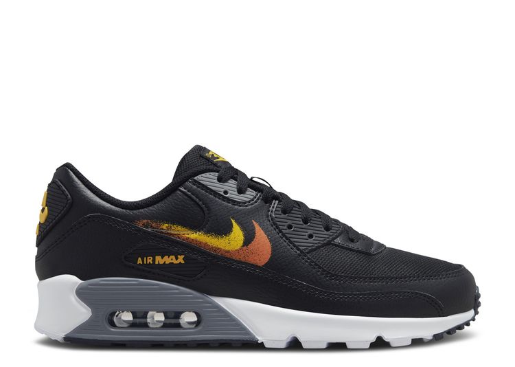 Air Max 90 'Spray Paint Swoosh Black Gold Orange' - Nike - FJ4229