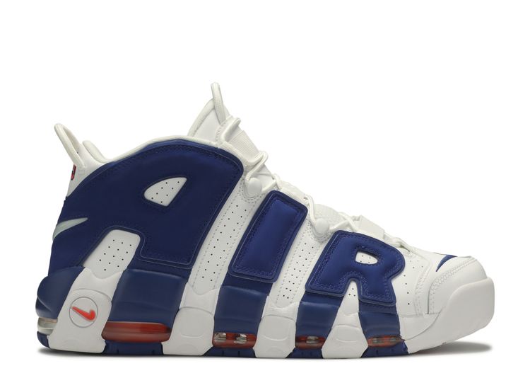 nike uptempo navy blue and white
