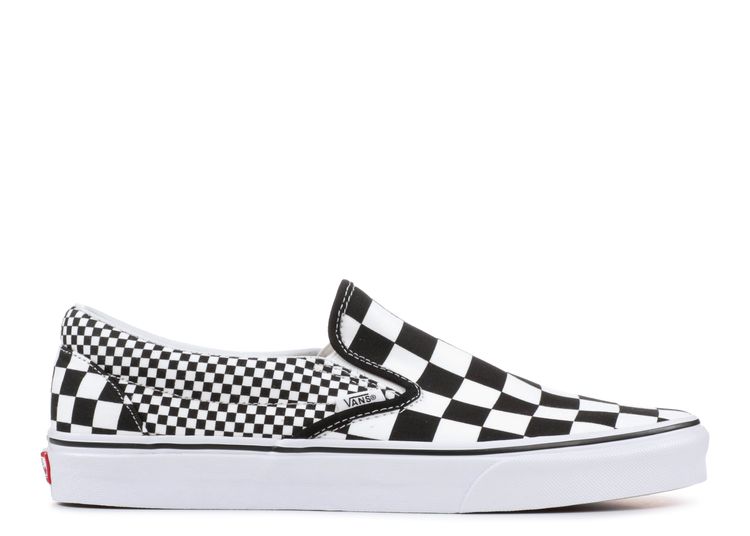 white and black checkered slip on vans