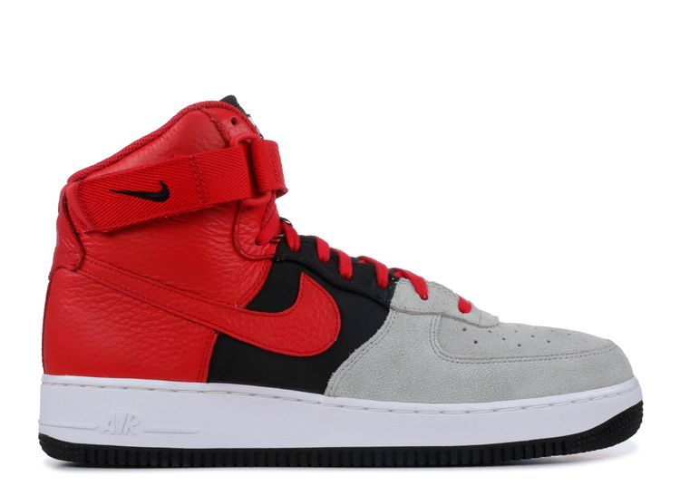 grey and red air force ones