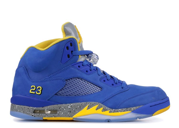 yellow and blue 5 jordans