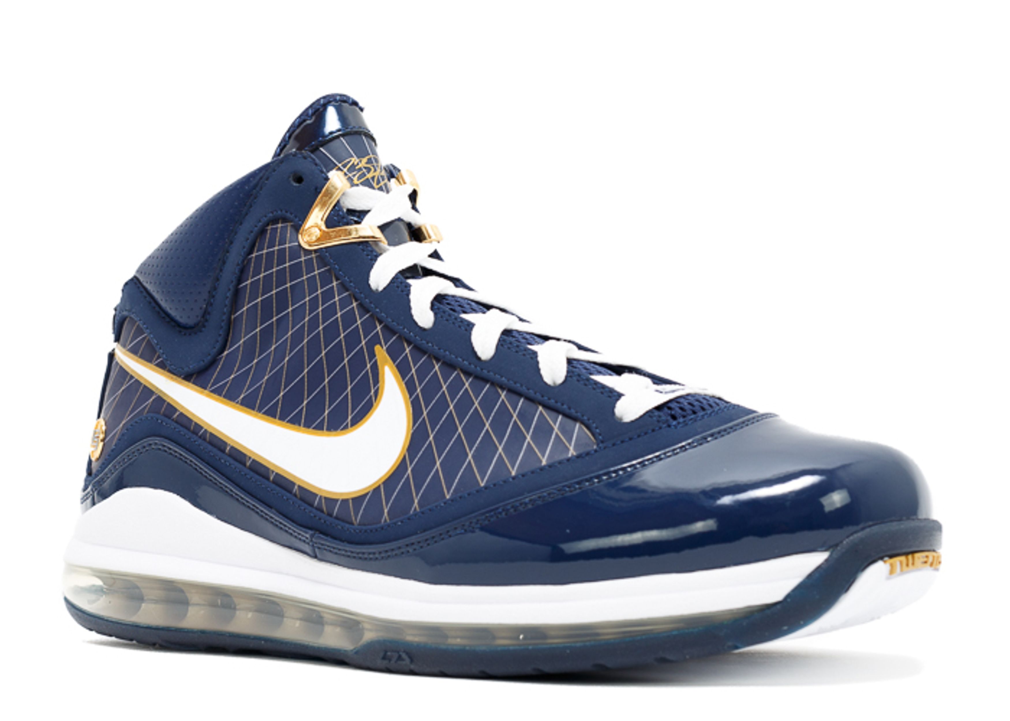 Nike Air Max LeBron VII Blue White & Gold Athletic Shoes Nike Air Max LeBron 7 Sneakers | Flight Club main image 3