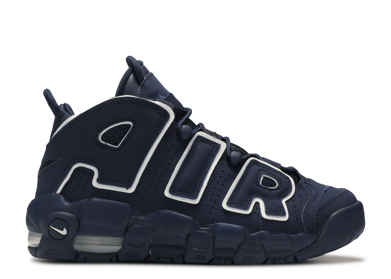 navy blue and white uptempos