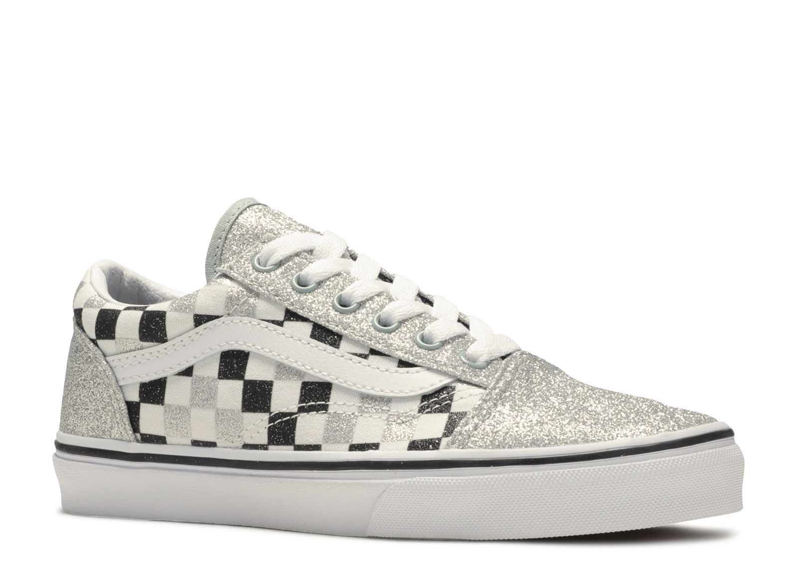 kids glitter checkerboard vans