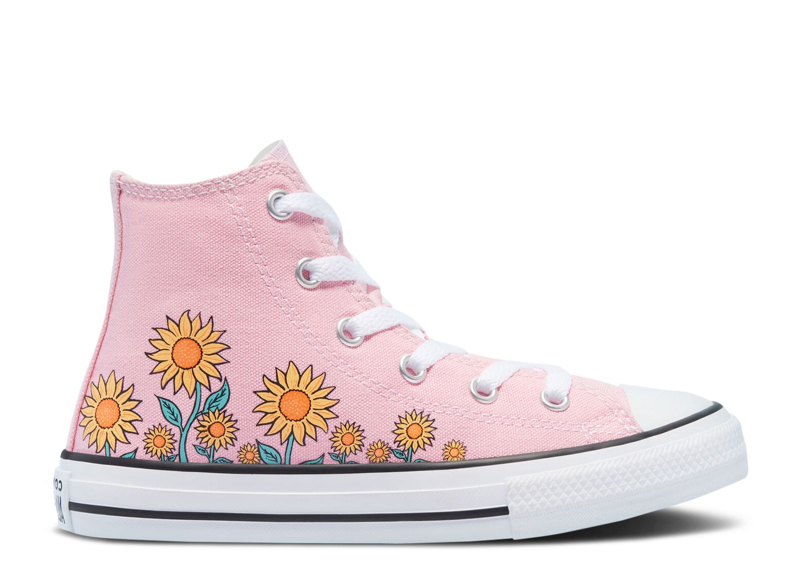 pink converse with sunflowers