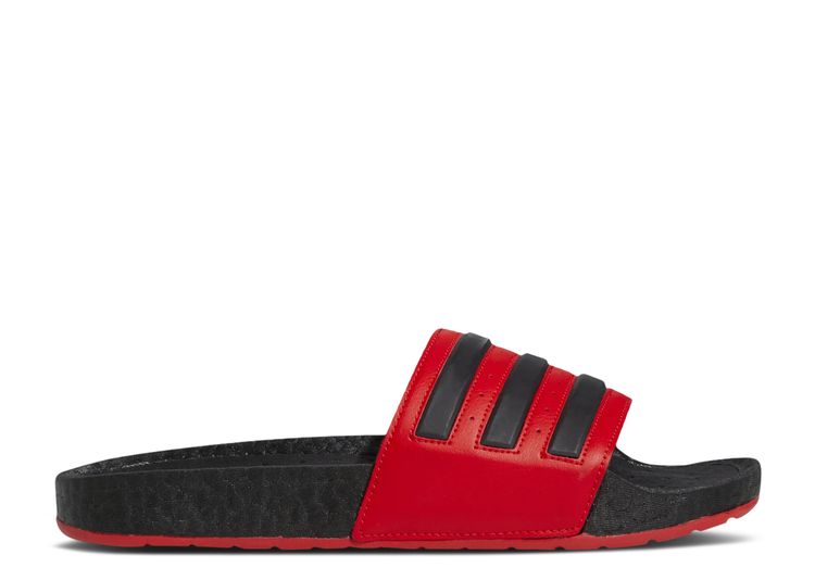 red and black adidas slides
