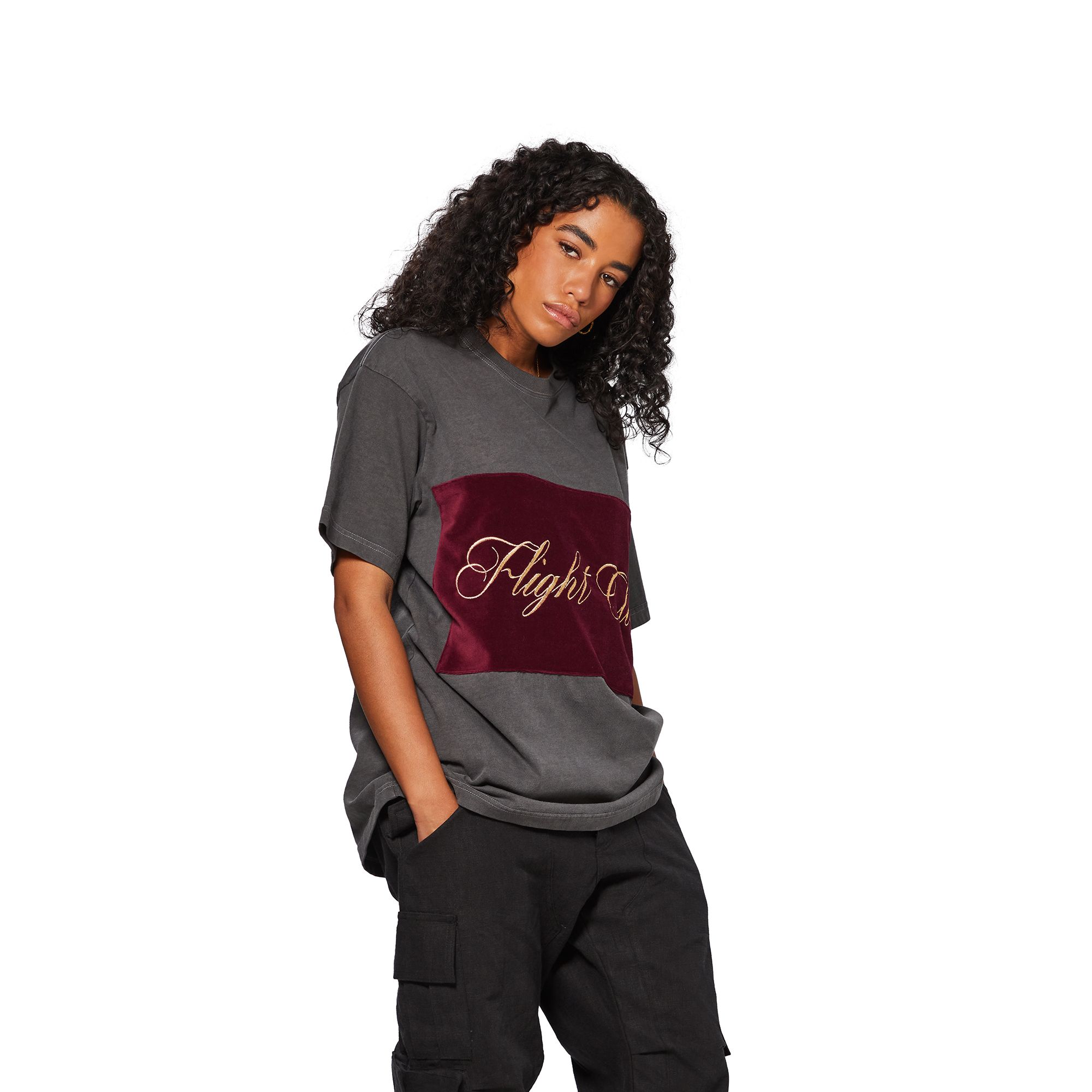 Flight Club Script T Shirt 'Washed Black/Velour Burgundy' - Flight