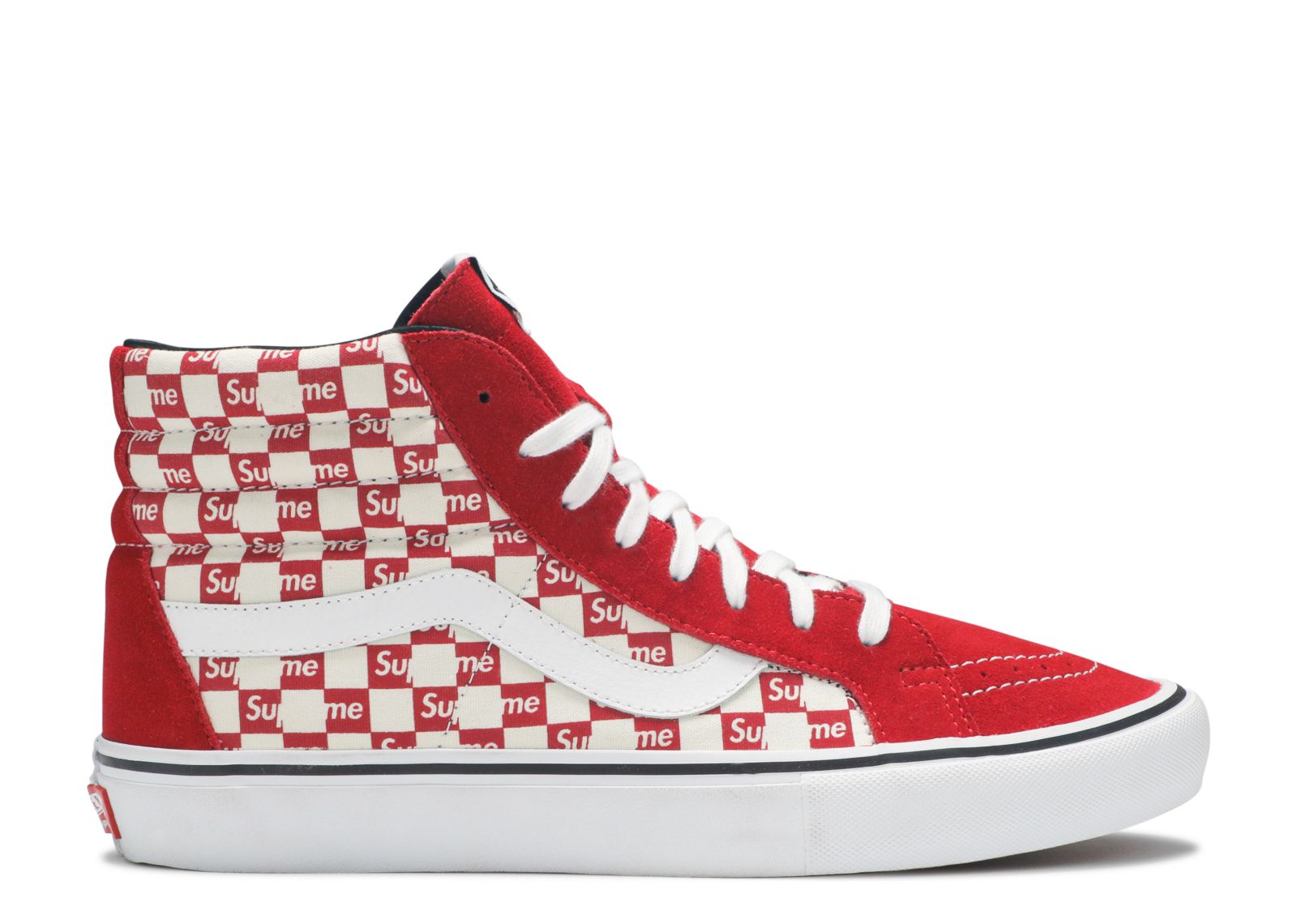red and white vans high top checkered