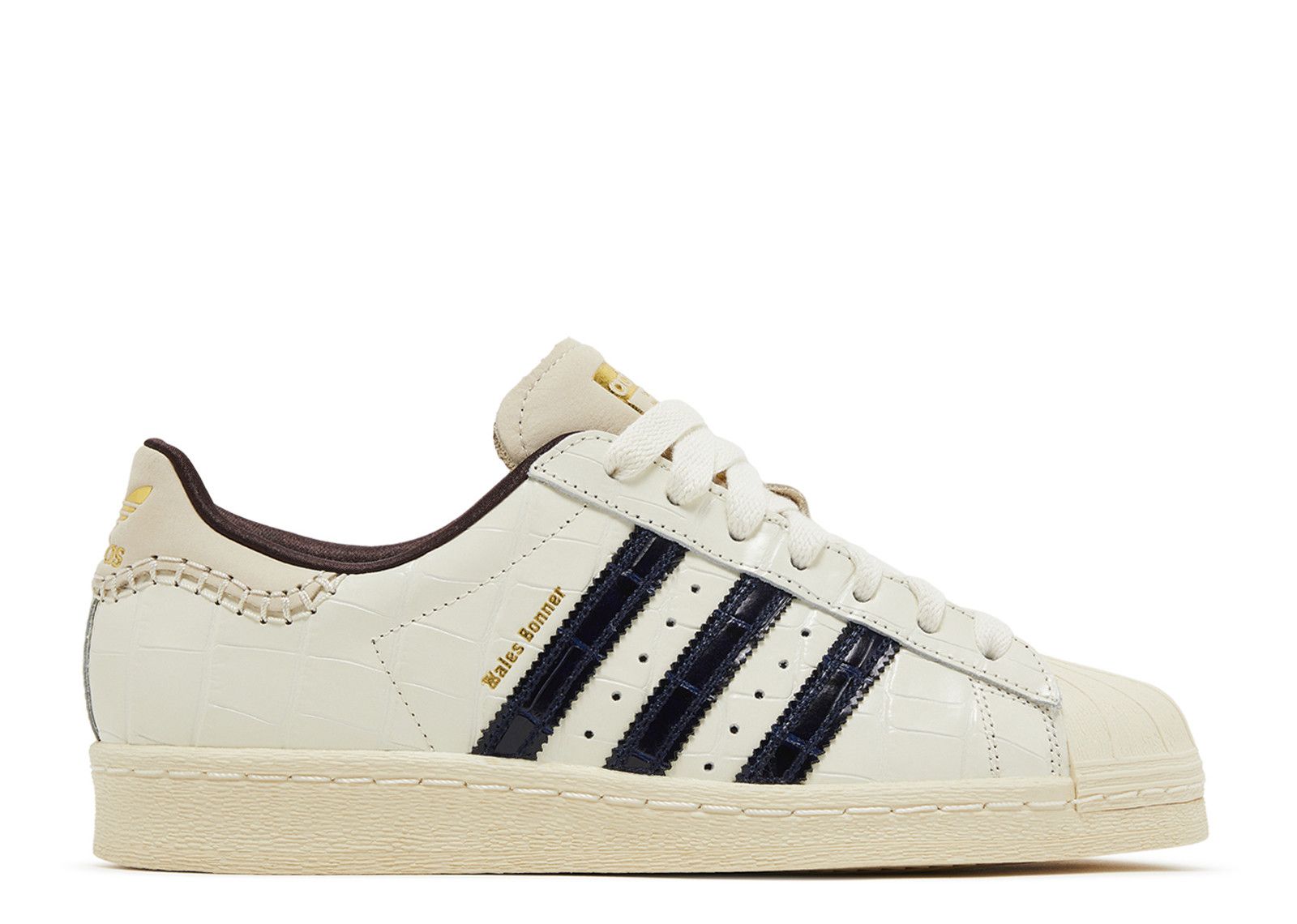 Adidas superstar white with navy stripes best sale