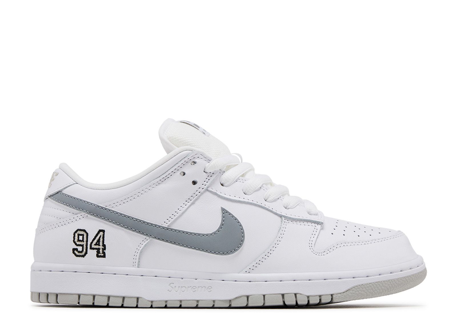 Supreme X Dunk Low SB 'White Metallic Silver' - Nike