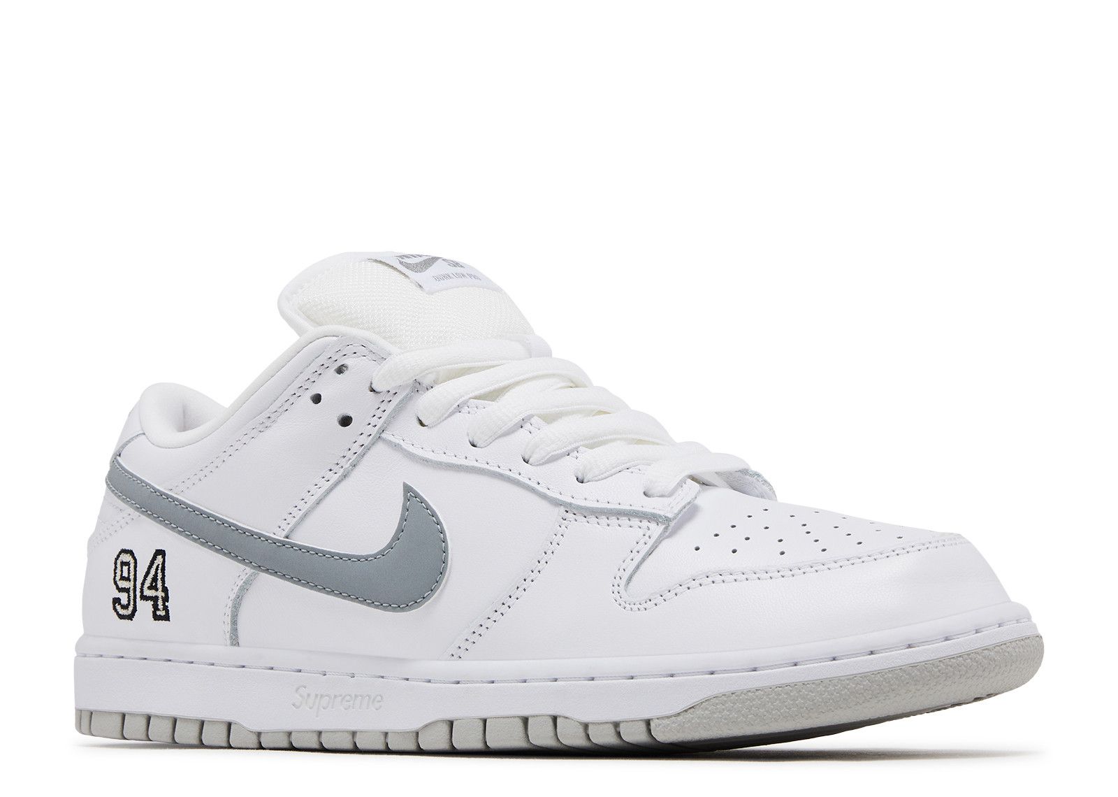 Supreme X Dunk Low SB 'White Metallic Silver' - Nike