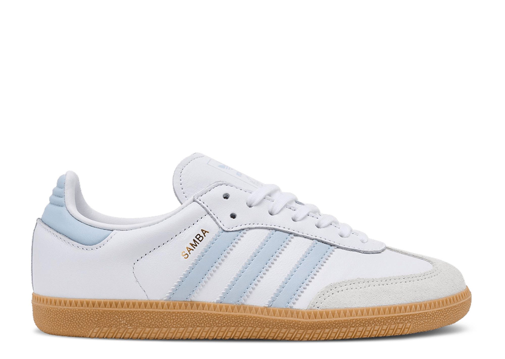adidas Big Kids Originals Samba OG Casual Shoes in White/Halo Blue/Gum 3 | Size: 5.0