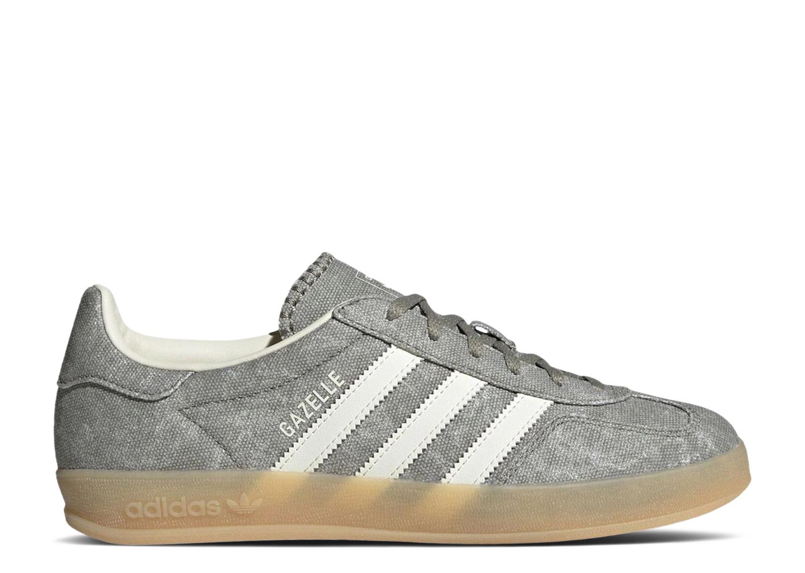 adidas Women's Originals Gazelle Indoor Canvas Casual Shoes in Silver Pebble/Off White/Gum | Size: 8.5