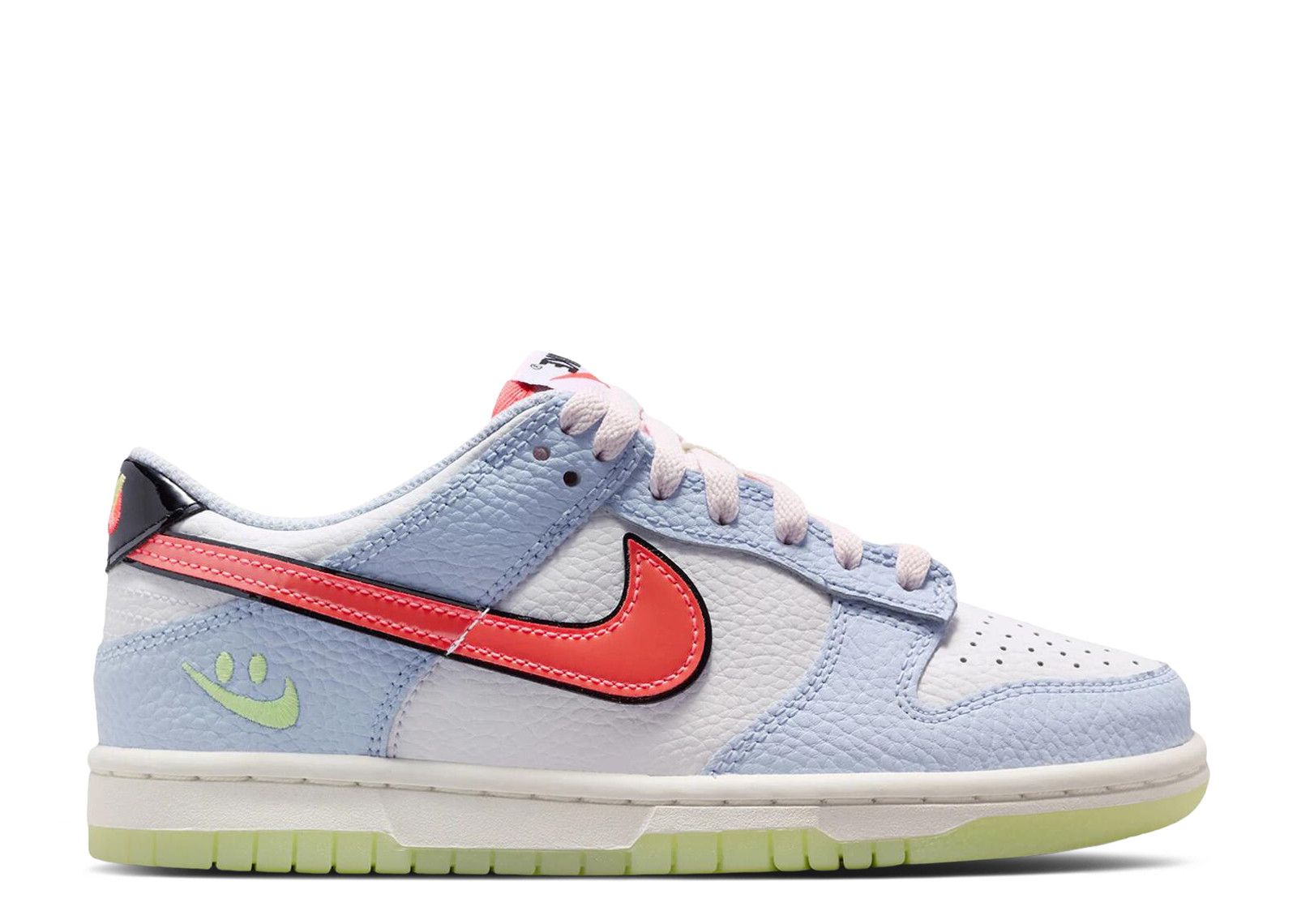 Dunk Low GS 'Smiley Swoosh White Hydrogen Blue Crimson' - Nike