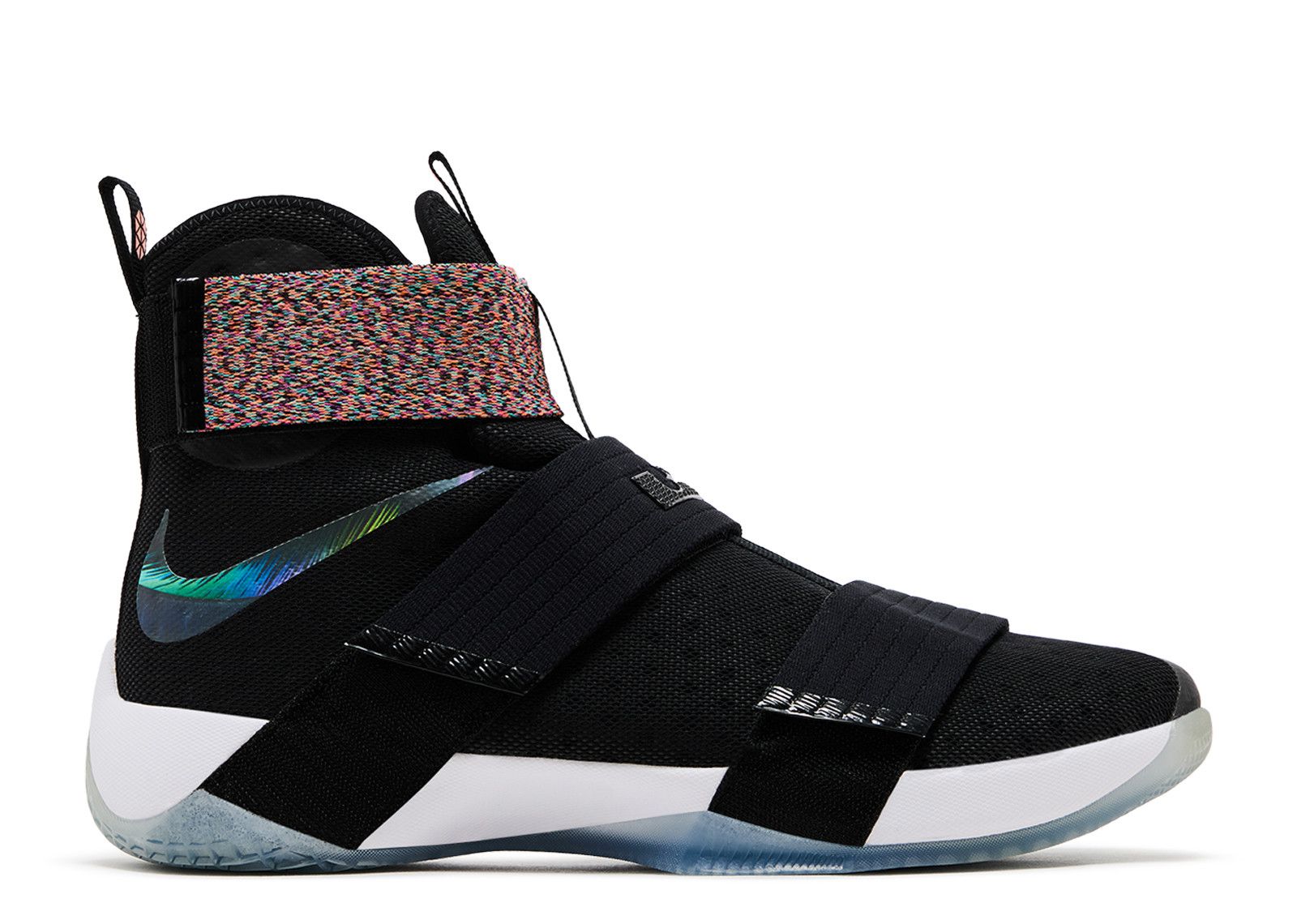 LeBron Soldier 10 Iridescent Nike 844374 085 black black cosmic purple hyper jade Flight Club