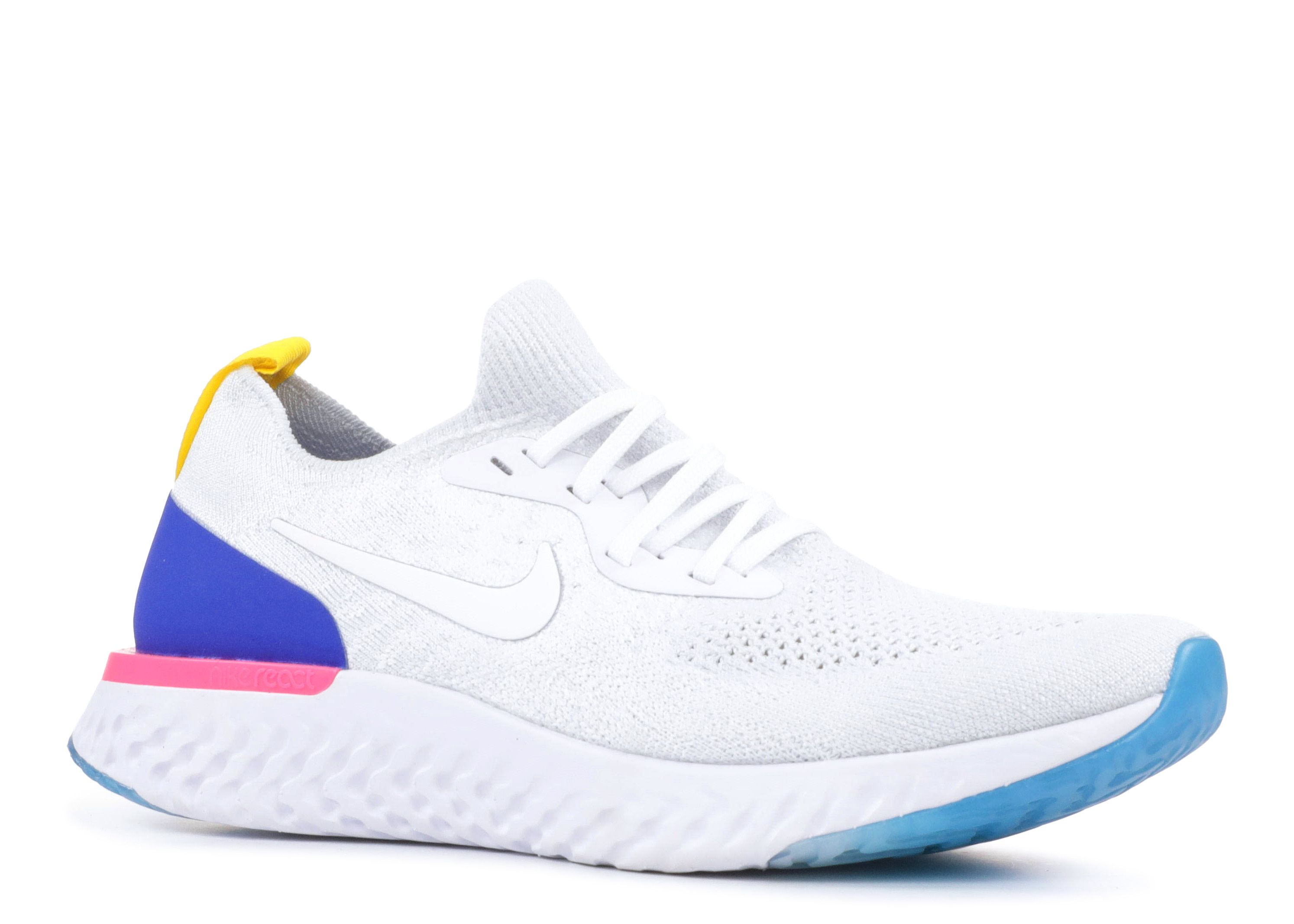 epic react flyknit white racer blue pink blast (w)