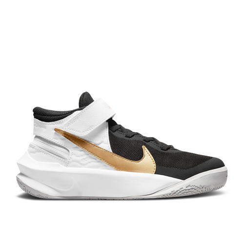 Nike Team Hustle D10 FlyEase GS 'Black White Metallic Gold' - DD7303-002
